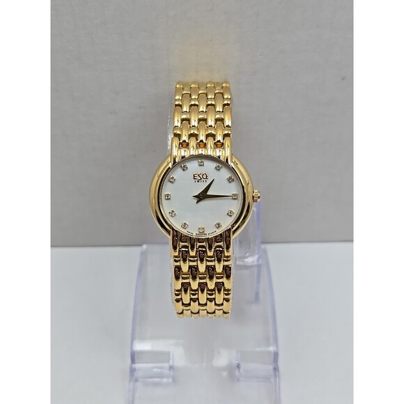 Womens ESQ by Movado Gold Plated Watch Mother of Pearl Dainty Dress New Battery main image 6